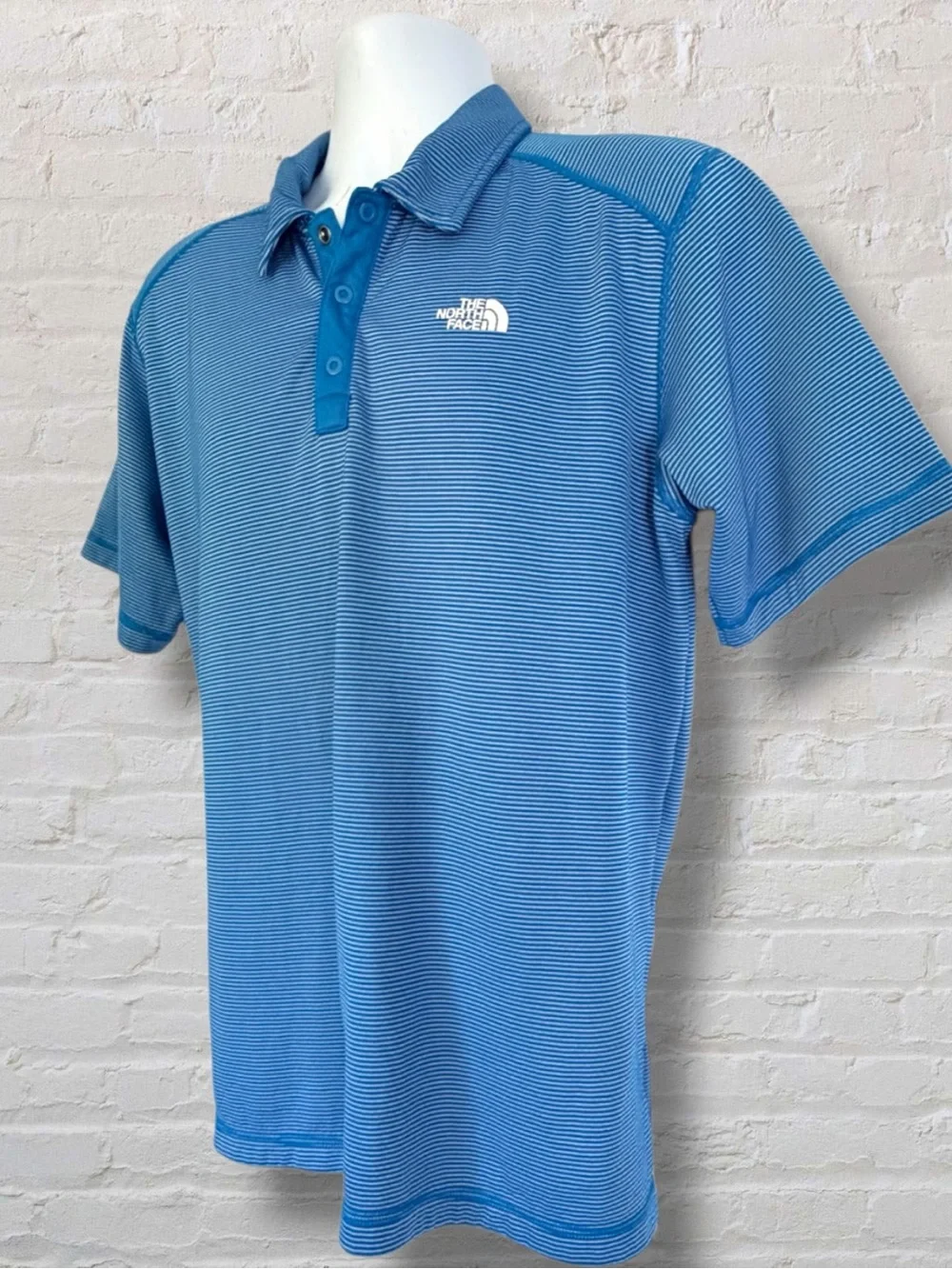 The North Face FlashDry Polo Shirt Men’s L Blue Stripe Performance Golf Casual
